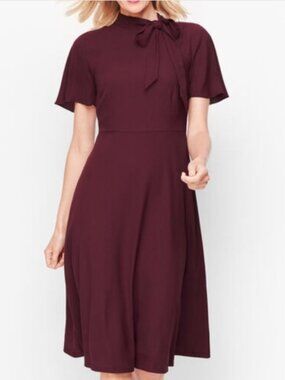 Talbots Hadley Burgundy Crepe Fit and Flare Dress